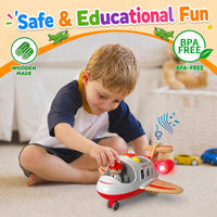 Wanborns kids airplane toy, wooden mini airliner with sound and light - view 3