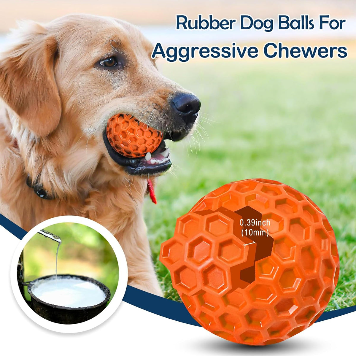 2 Pack Indestructible Squeaky Dog Balls for Aggressive Chewers - Orange - image 3
