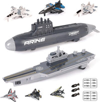 Crelloci aircraft carrier toy set with pull back fighter jets and submarine