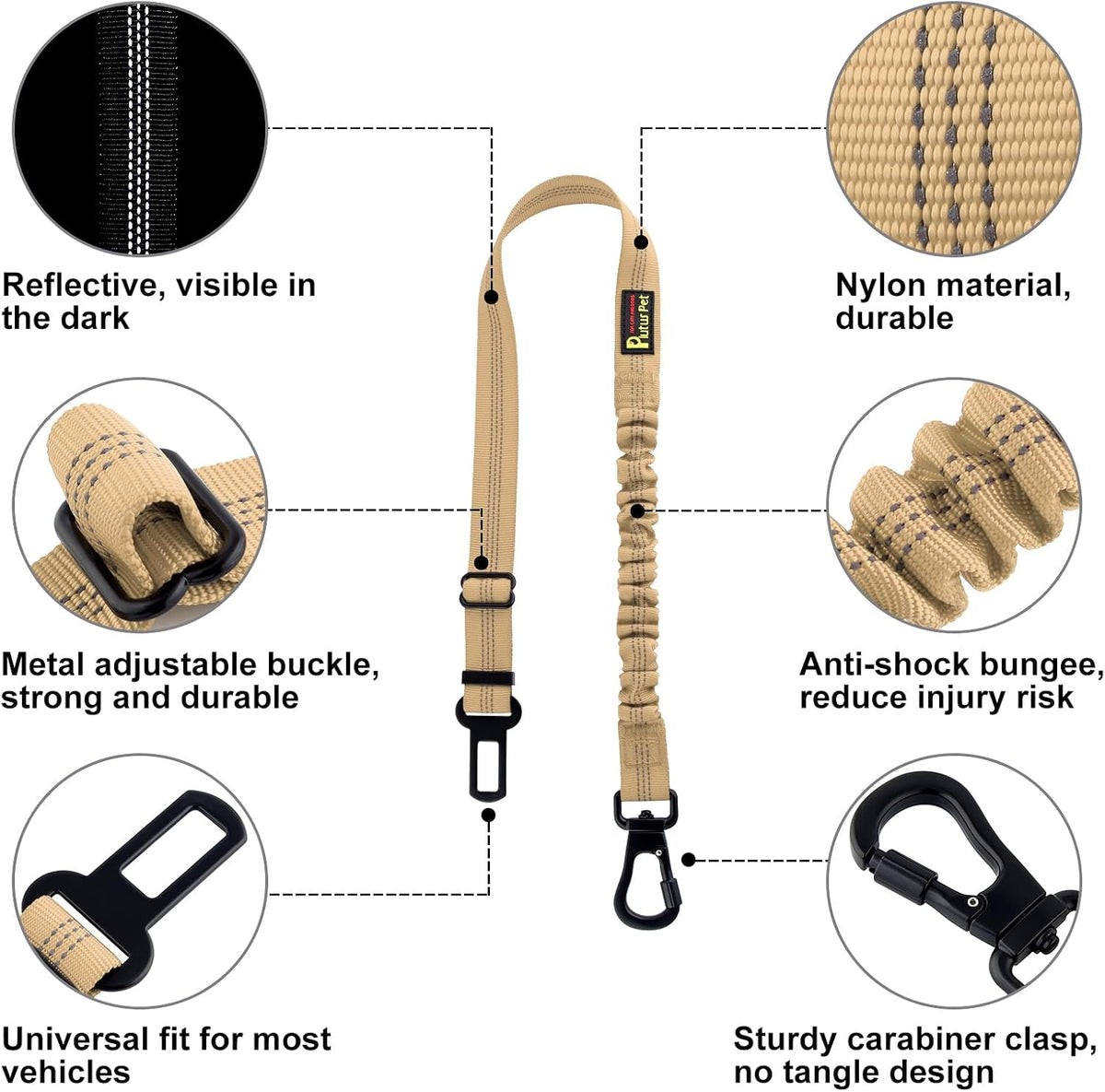Plutus Pet Dog Seat Belt for Car - Beige - image 2
