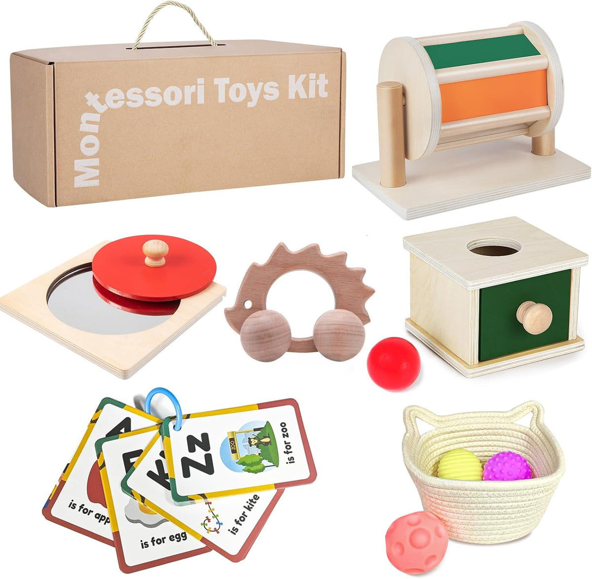 Starrykids 6-in-1 Montessori toys for babies 0-6 months with spinning drum and tummy time mirror