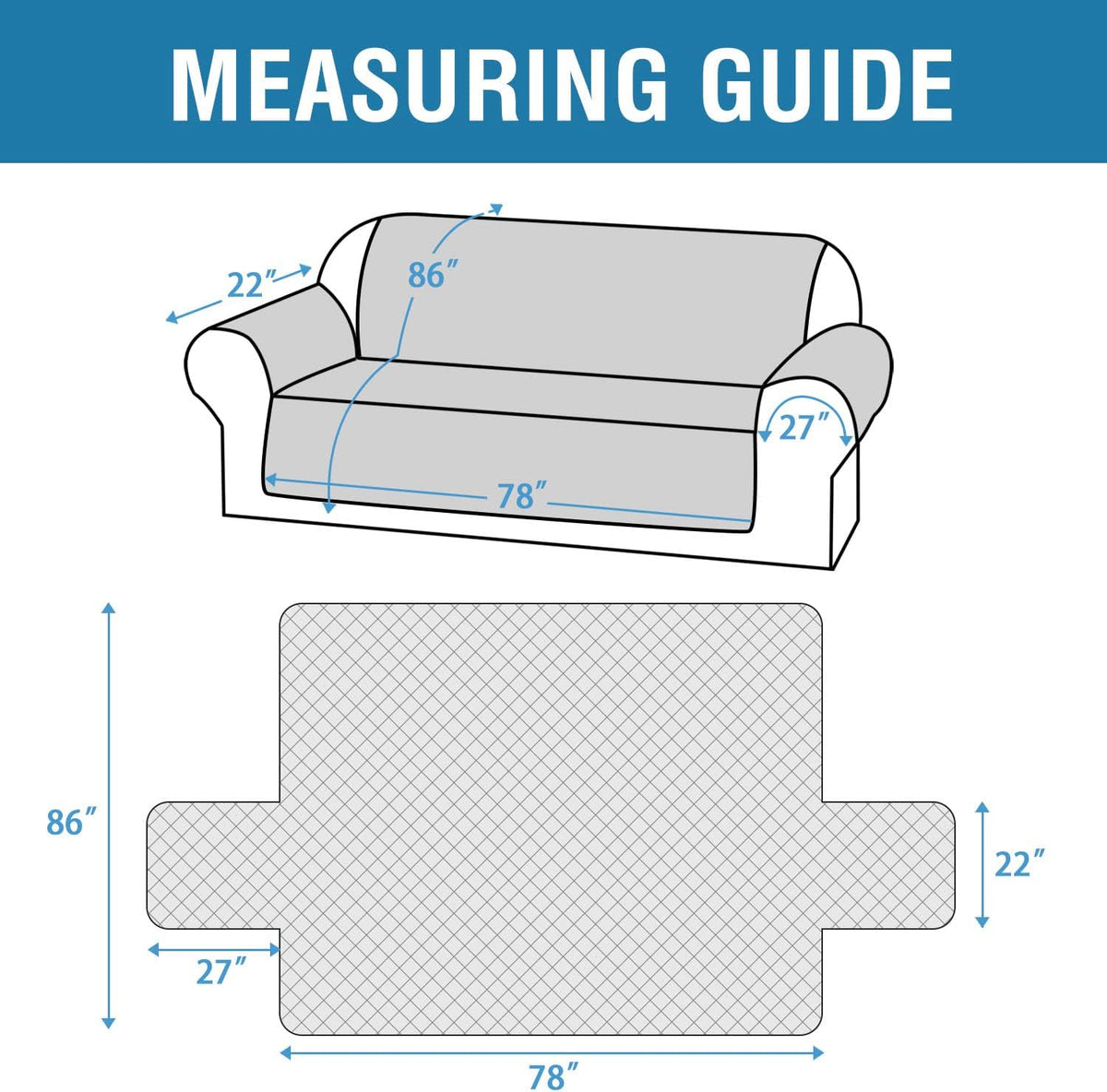 H.VERSAILTEX Sofa Cover Couch Cover for Dogs with Elastic Straps 100% - Pale Aqua / Slipcover-Oversized Sofa - image 2