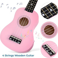 Jakeloo 21 inch pink wooden acoustic guitar with 4 strings for beginners - view 8