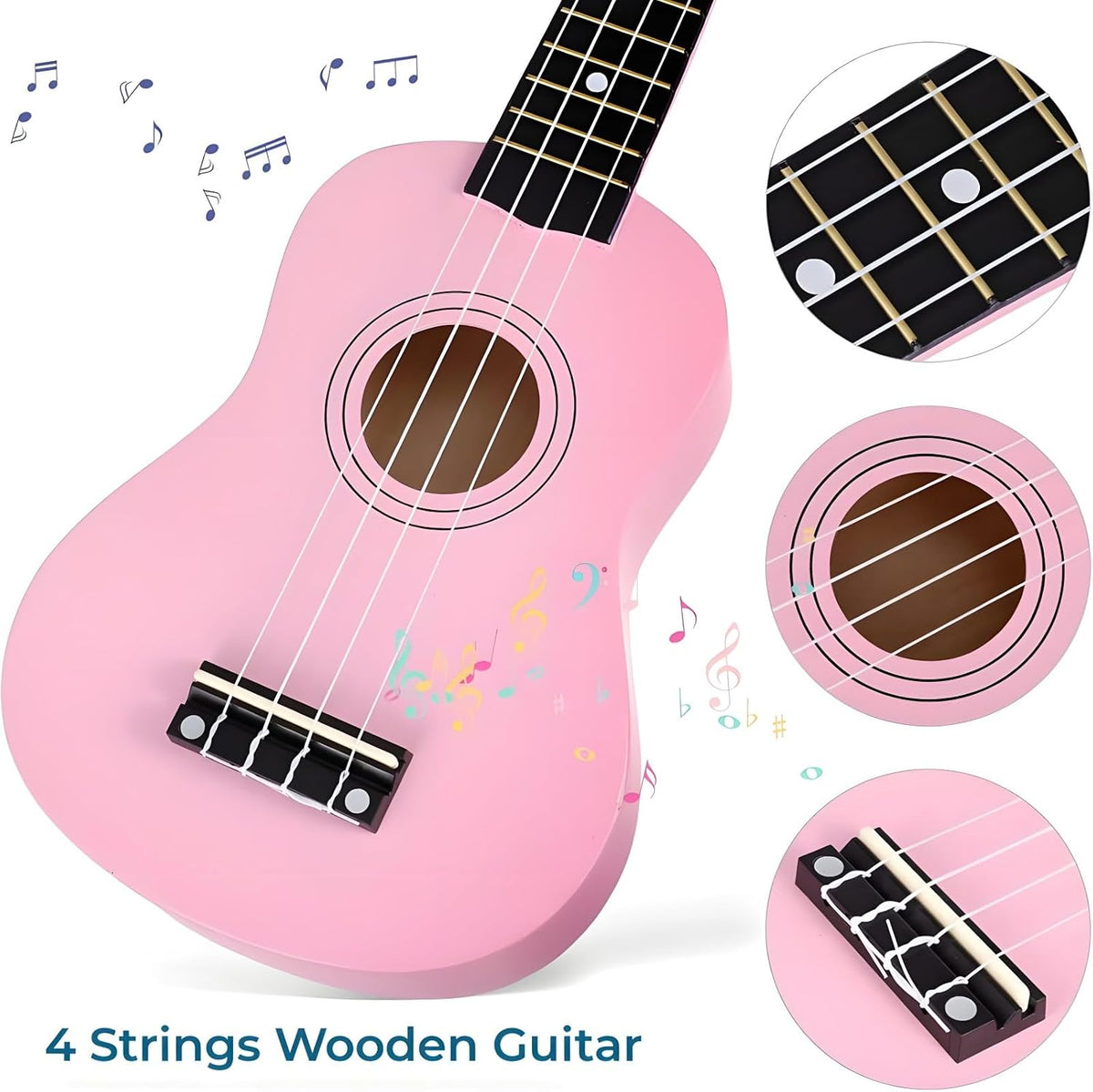 Jakeloo 21 inch pink wooden acoustic guitar with 4 strings for beginners - view 8