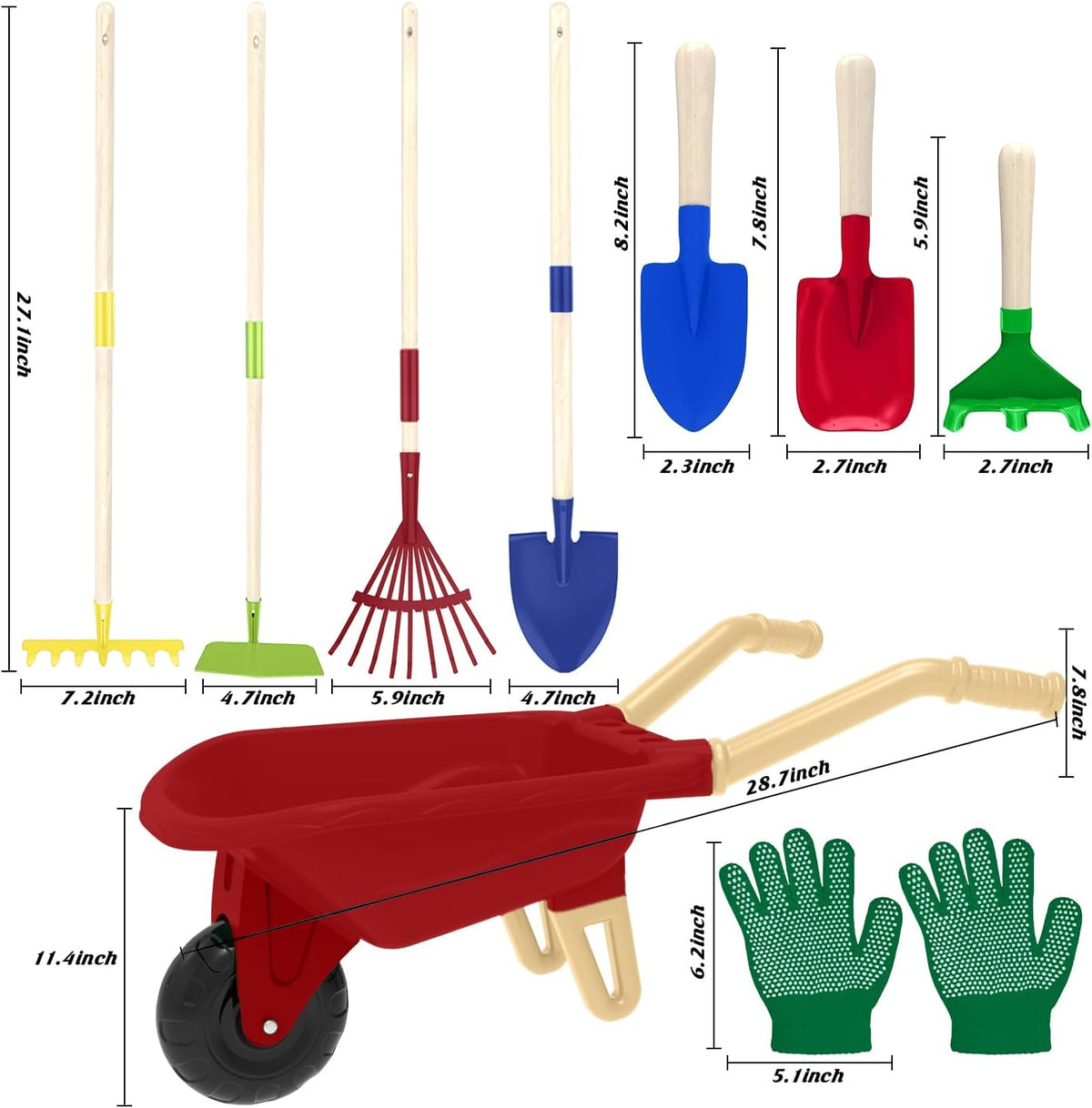 Qtioucp Kids Gardening Set with Wheelbarrow - Red Wheelbarrow Set - image 4