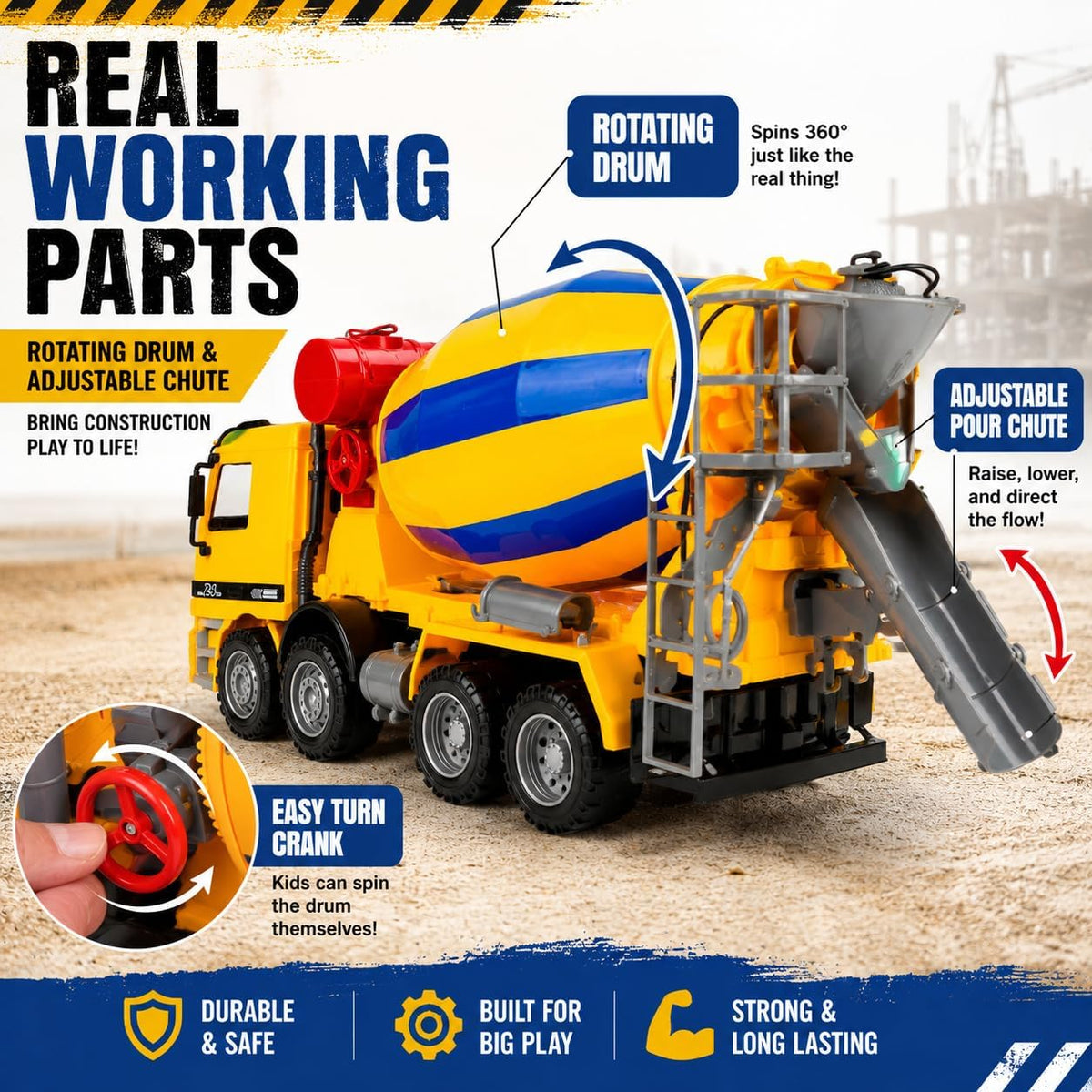 Liberty Imports 15" Oversized Construction Excavator Toy Digger - Cement Mixer - image 2