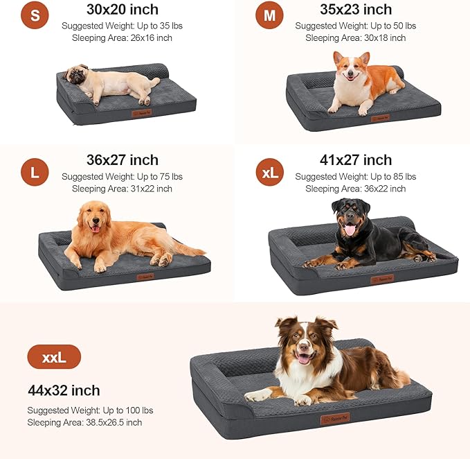 Orthopedic Dog Beds Large Sized Dog, 3 Inch Memory Foam Pet Bed for Medium and Large Dogs, Washable Removable Cover, Nonskid Bottom, Waterproof, 36x27 Inches L Dark Grey