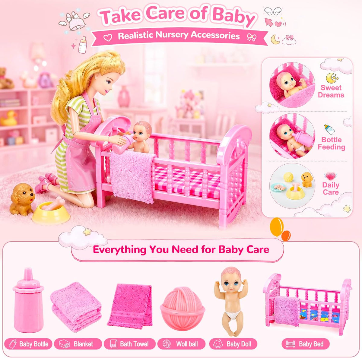 TQRAZ 76 Pcs Doll Car Playset Clothes and Accessories with 11.5 Inch - 96 pcs - image 2