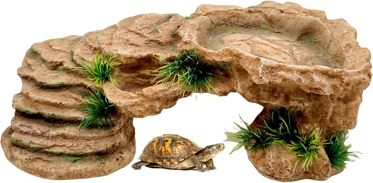 M2cbridge Reptile Hide Resting Step Ledge Cave Hideout Turtle Basking - Sandy Brown