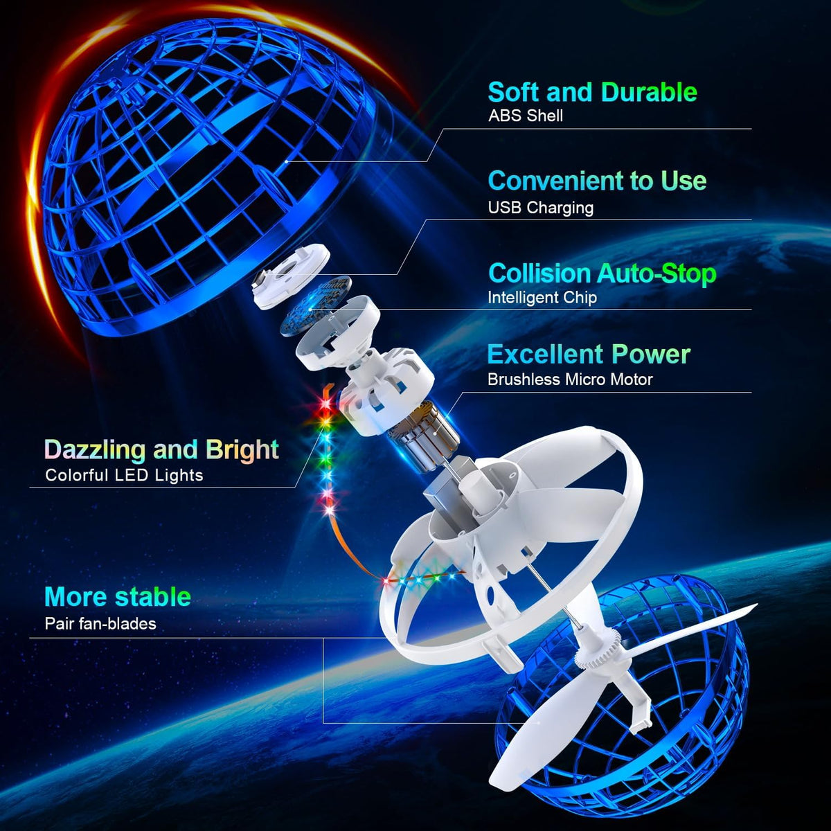 Ivtivfu Flying Orb Ball with Dazzling Lights - Blue - image 4