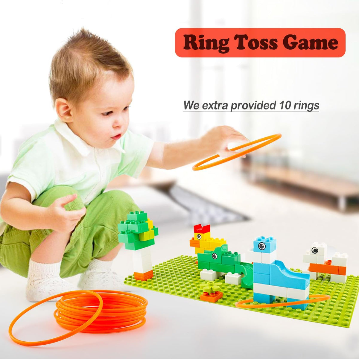 Anpcso 128 piece marble run building blocks set with ring toss rings - view 6