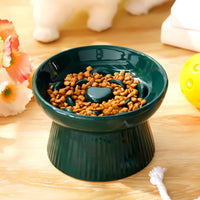 Tioncy 2 Pcs Ceramic Elevated Slow Feeder Cat Bowl - Dark Green / 1 - image 2