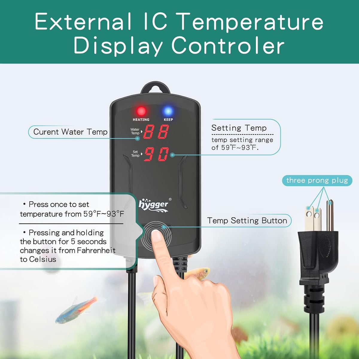 hygger 40-75 Gallon Aquarium Heater with LED Display Controller - 200W - image 2
