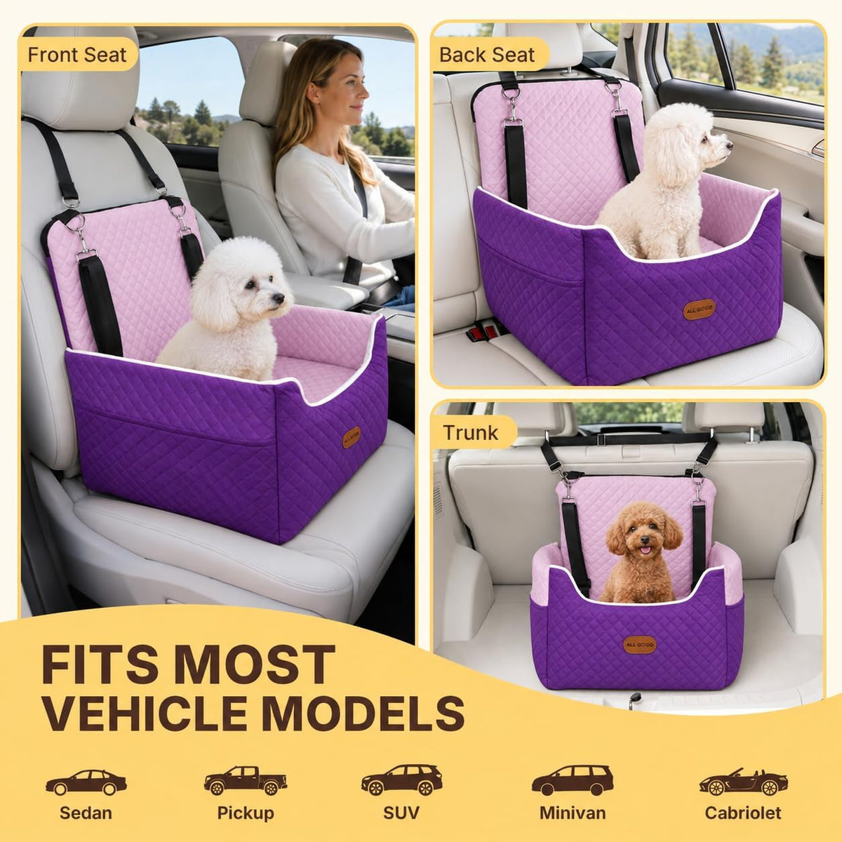 ALL GOOD PET SUPPLIES Dog Car Seat for Small/Medium Dogs Under – Essentials for Dogs - Purple - image 4
