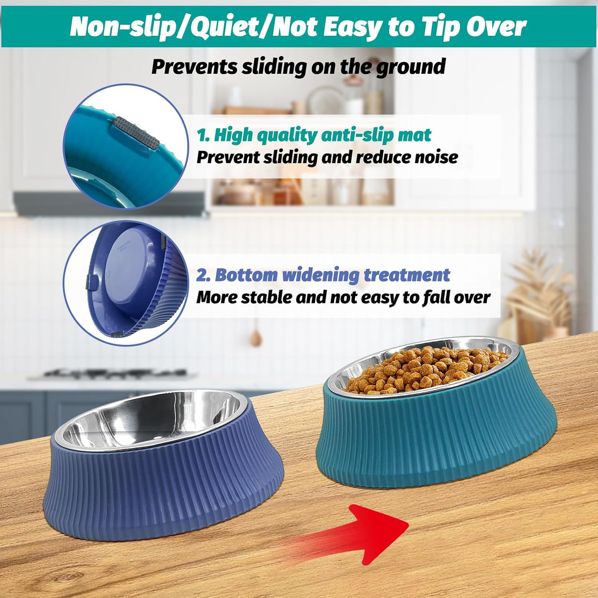 2PCS Stainless Steel Dog Bowls Set Removable Puppy Food and Water - 2 PCS / Roman Column (Blue, Green) - image 4