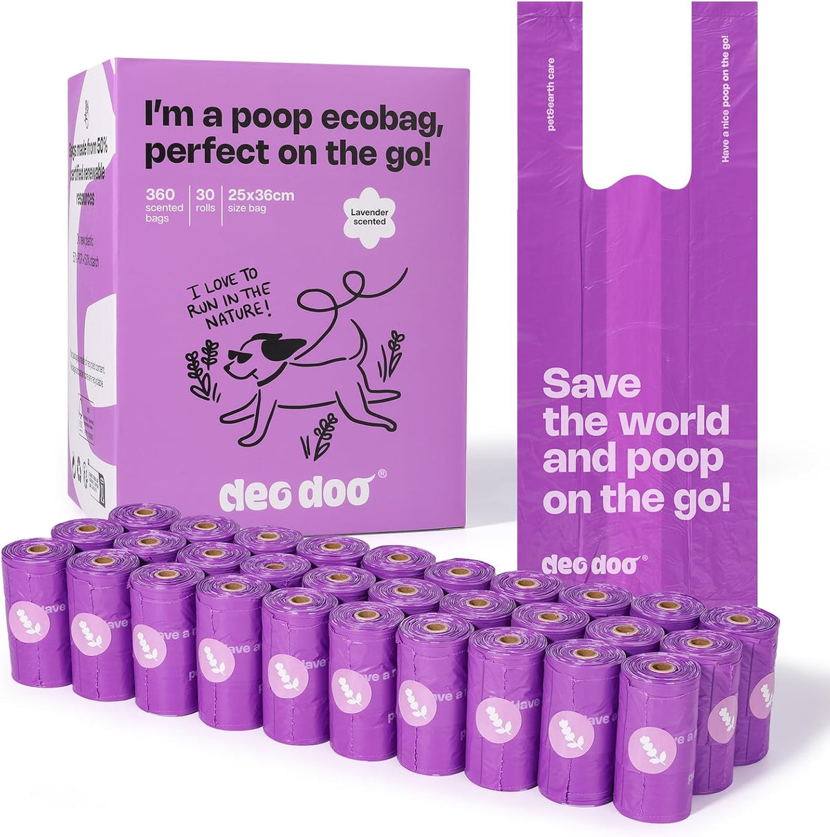 Deo Doo Dog Poop Bags with Handles & Holder, Peach Scented - Lavender / 1 Count (Pack of 360)