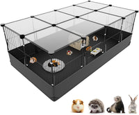 Guinea Pig Cage with Top Cover & 12 Panels - 12 Panels-with roof / Black