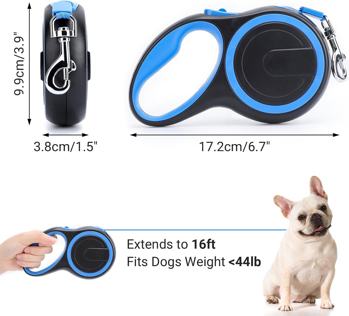 Segarty 26ft Dog Leash Retractable - Blue / 16ft(up to 44 lbs) - image 2