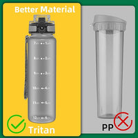 OLDLEY 32 oz Water Bottle, Motivational Water Bottle with Time Marker, Sports Water Bottle With Strap, Leakproof & BPA Free Large Water Bottles for School, Gym, Travel, Outdoor, Tritan,Gray