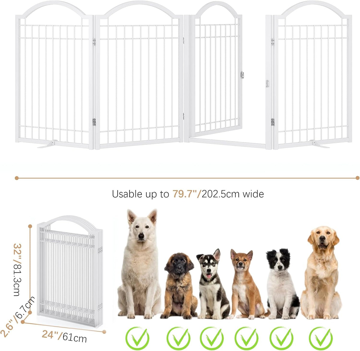 BHG Metal No-Assembly Freestanding Dog Gate with Door Walk Through - White / 4 panels - image 3