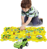 Ubegger puzzle car track set with puzzle road pieces, road signs and battery cars - view 2