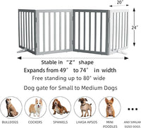 ZJSF Freestanding Indoor Dog Gate for House Foldable Wood Puppy Gate for Doorways Pet Gate for Stairs Extra Wide Pet Fence, Grey, 24" Height 4 Panels