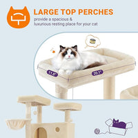 Allewie 81 Inches Tall Cat Tree/Multi-Level Large Climbing Tree House and Towers for Big Feline/Condo and Hammock/Scratching Post/Wide Base/Beige