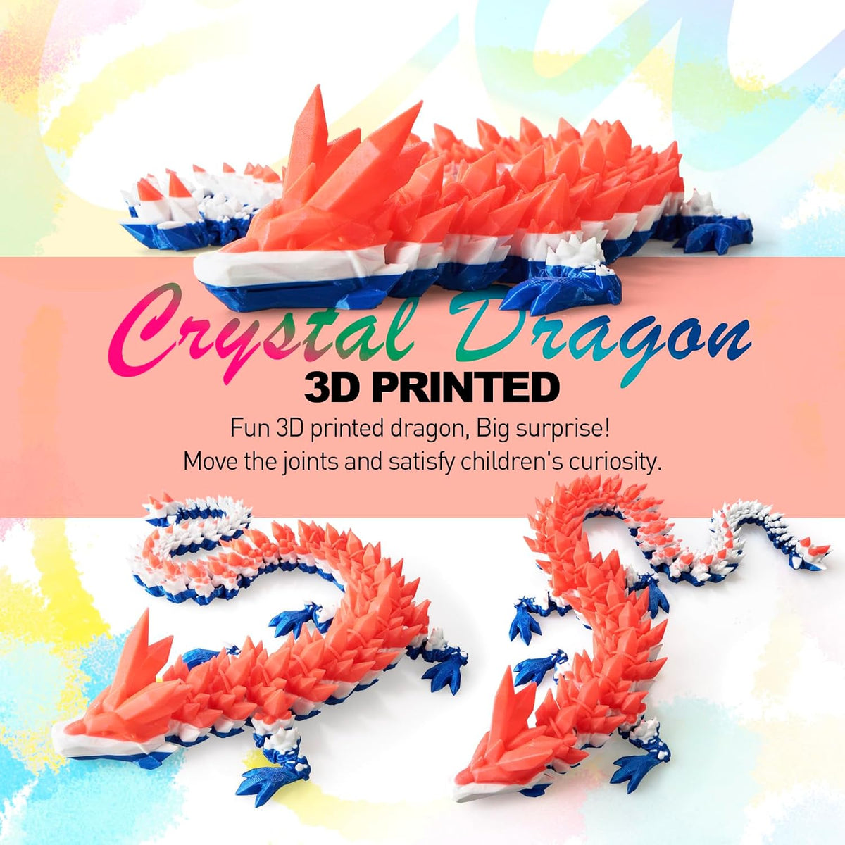 24" Large 3D Printed Dragon - Red White Blue / 24 inch - image 4