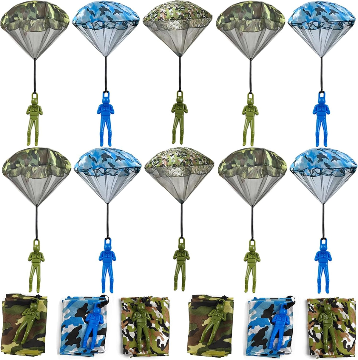 ROYHOO 15-pack army camo parachute toys with plastic soldier figures in 3 colors