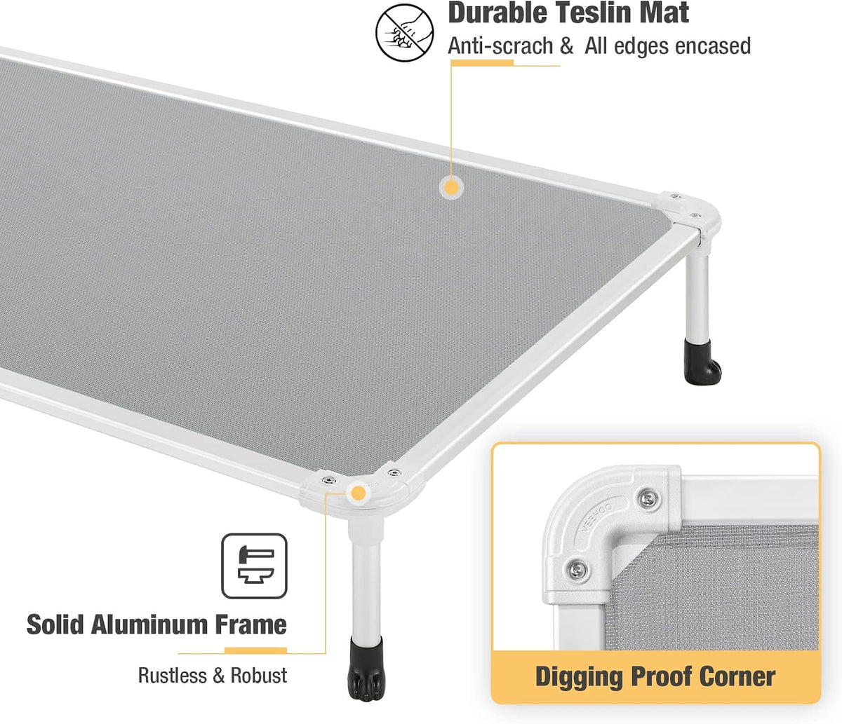 Veehoo Chew Proof Elevated Dog Bed, Cooling Raised Pet Cot - Gray / 49.0"L x 33.0"W x 9.0"Th - image 4