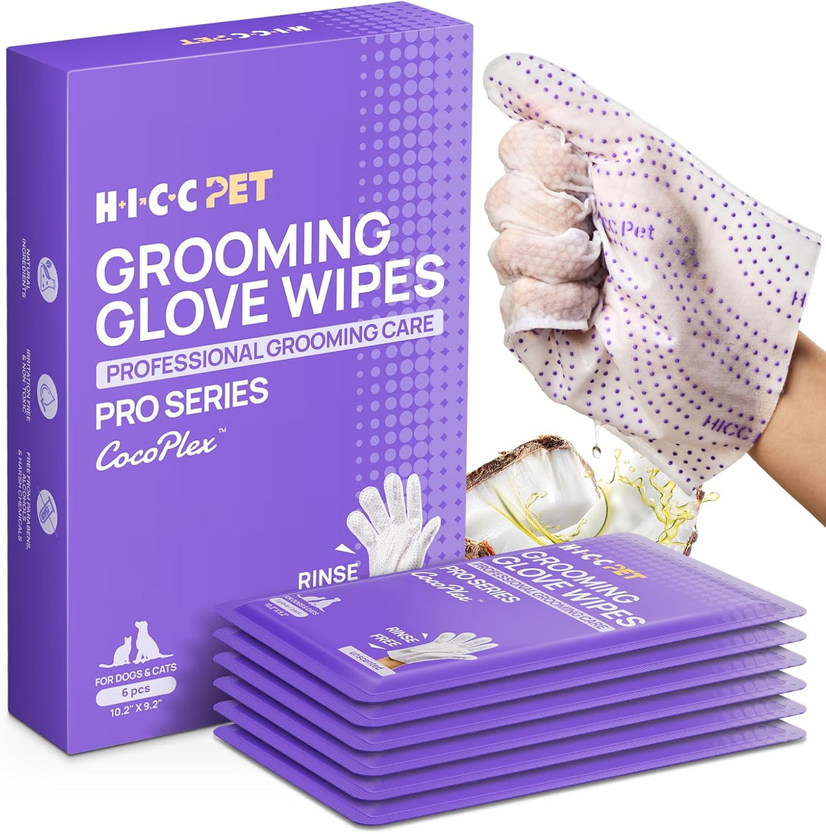 HICC PET Cleaning Glove Wipes PRO for Dogs & Cats - Unscented / 6PCS