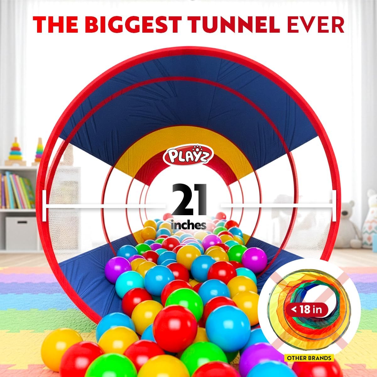 Playz Kids Play Tunnel Toys for Toddlers 1-3 - Yellow, Red, Blue - image 2