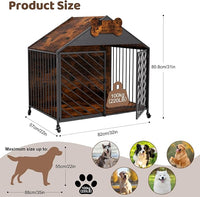 Furniture-Style Dog Crate with Gable Roof Design, Double Locking Doors Indoor Kennel for Small & Medium Dogs, Chew-Proof Escape-Proof Dog Cage, Rustic Brown