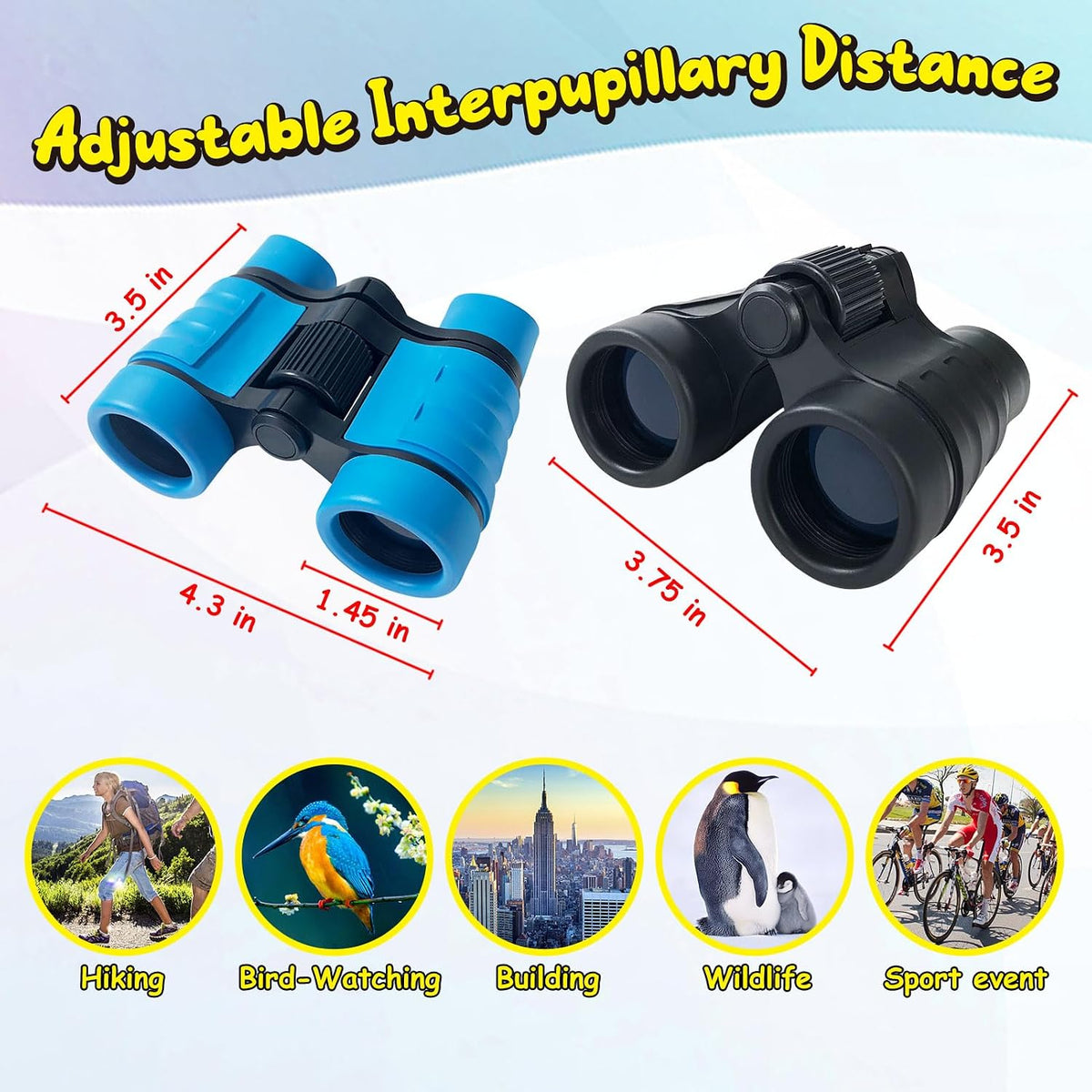 ESSENSON binoculars for kids, set of 2 in blue and black with neck straps and carrying bags - view 10