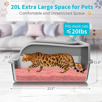 XL Stainless Steel Cat Litter Box with High Sided Lid for Big Cats, 23.5"L x 15.5"W x11.8"H, Metal Kitty Litter Tray with Scoop and Filter Pedal, Leak-Proof,Odorless,Non-Stick,Easy Cleaning
