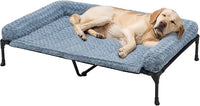Veehoo Cooling Elevated Dog Bed Add Removable Deluxe Rose Plush Bolster Cushion Mat, 47" x 29" Washable Dog Couch Bed, Raised Pet Cot with Breathable Teslin Mesh, No-Slip Feet, Haze Blue, CWC2439B