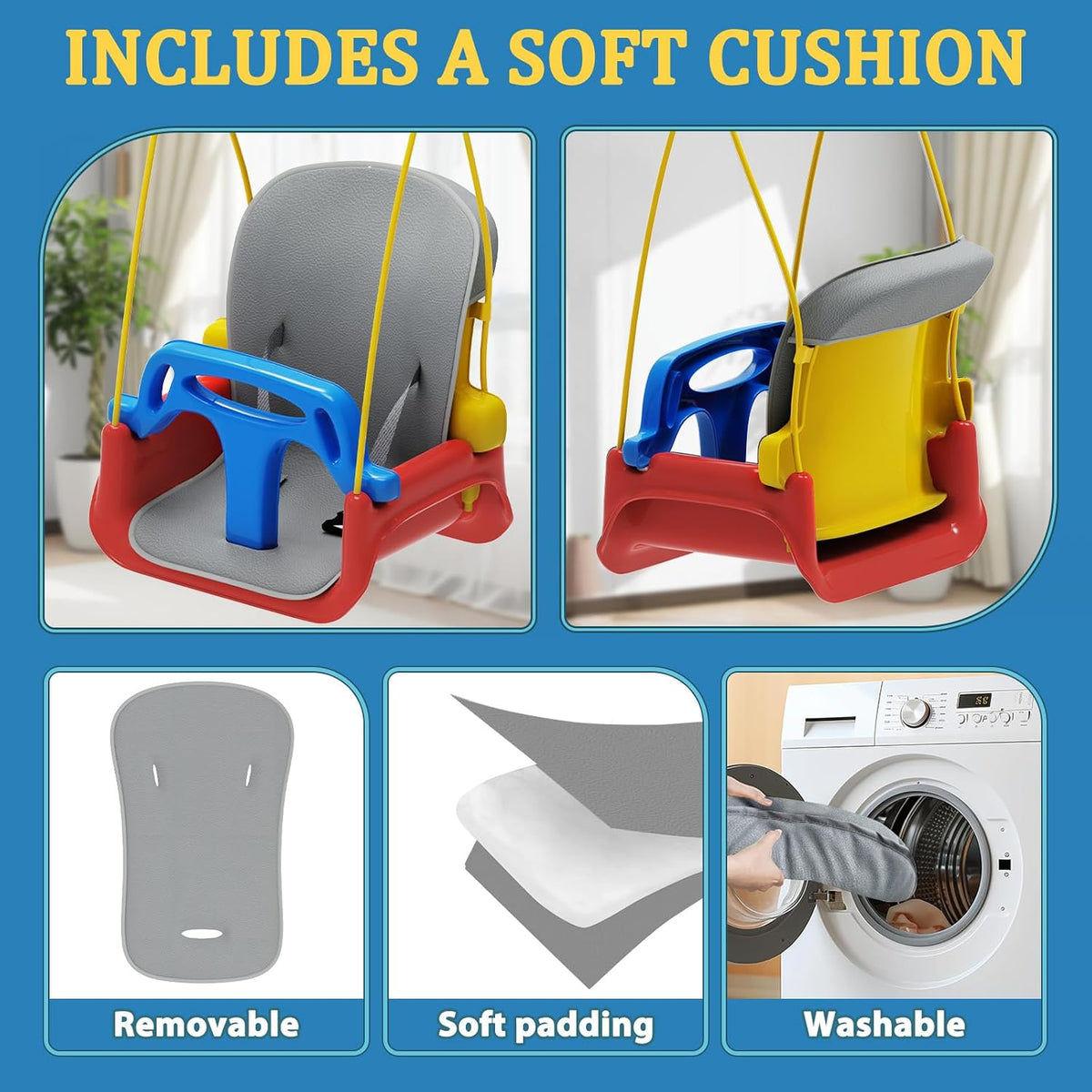 JWPEHOE foldable toddler swing with soft cushion and metal frame - view 11
