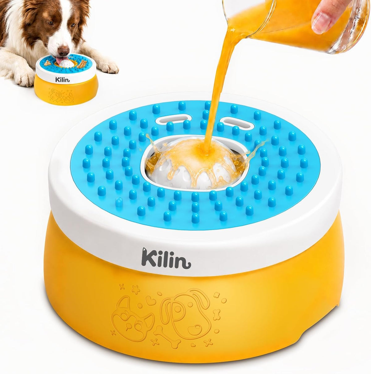 KILIN Slow Feeder Dog Licking Bowl with Rolling Ball