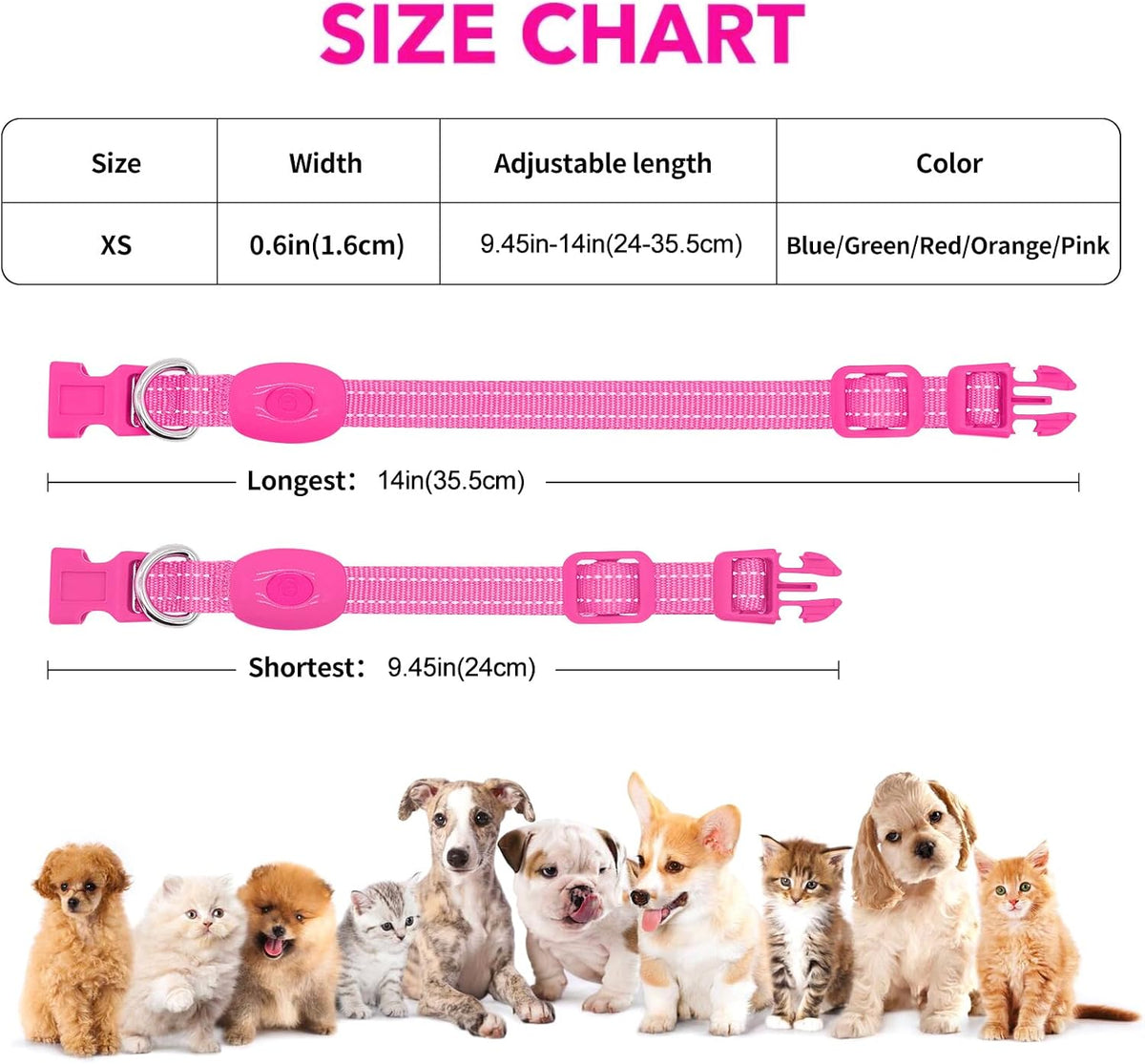 Light Up Collar for Small Dogs& Cats - XS (9.45-14inch / 24-35.5cm) / Pink - image 4