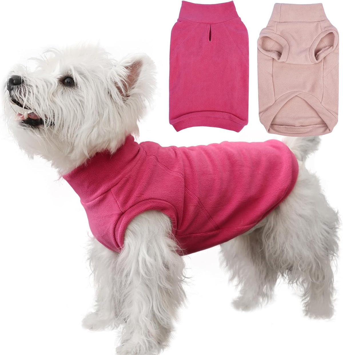 2 Pack 3XL Fleece Dog Sweater for Labrador, Leash Hole - Rose Red & Dusty Pink / Medium(Chest Girth: 15.0")