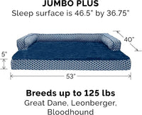 Furhaven Memory Foam Dog Bed for Large Dogs w/ Removable Bolsters & Washable Cover, For Dogs Up to 125 lbs - Plush & Woven Decor Comfy Couch Sofa - Diamond Blue, Jumbo Plus/XXL