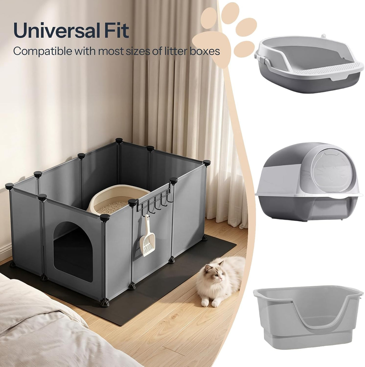 HOOBRO Cat Litter Box Enclosure with Large Oxford Mat - Grey - image 3