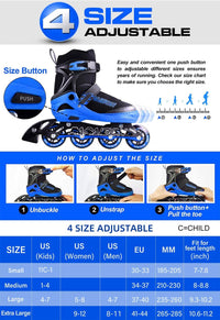 PAPAISON Adjustable Inline Skates for Kids and Adults with Full Light - Blue / Small - Little Kid (11C-1 US) - image 2