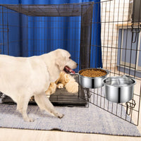 2 Pcs Stainless Steel Small Dog Crate Food Water Bowl - L (77 & 45 & 41 OZ) / Silver - image 4
