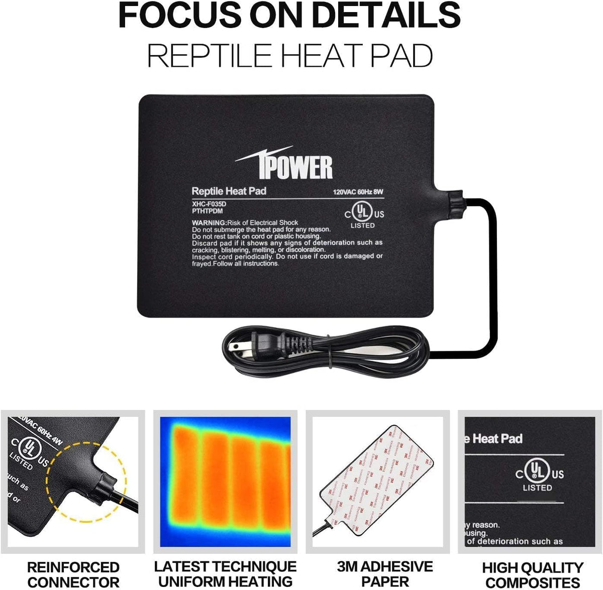 iPower 8 by 12-Inch Reptile Heat Mat Under Tank Heater Terrarium - 1 Pack / 6 X 8 Inch - image 2
