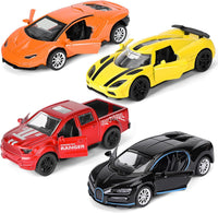 YHXKJ 4 pack metal diecast pull back cars at 1:36 scale with opening doors