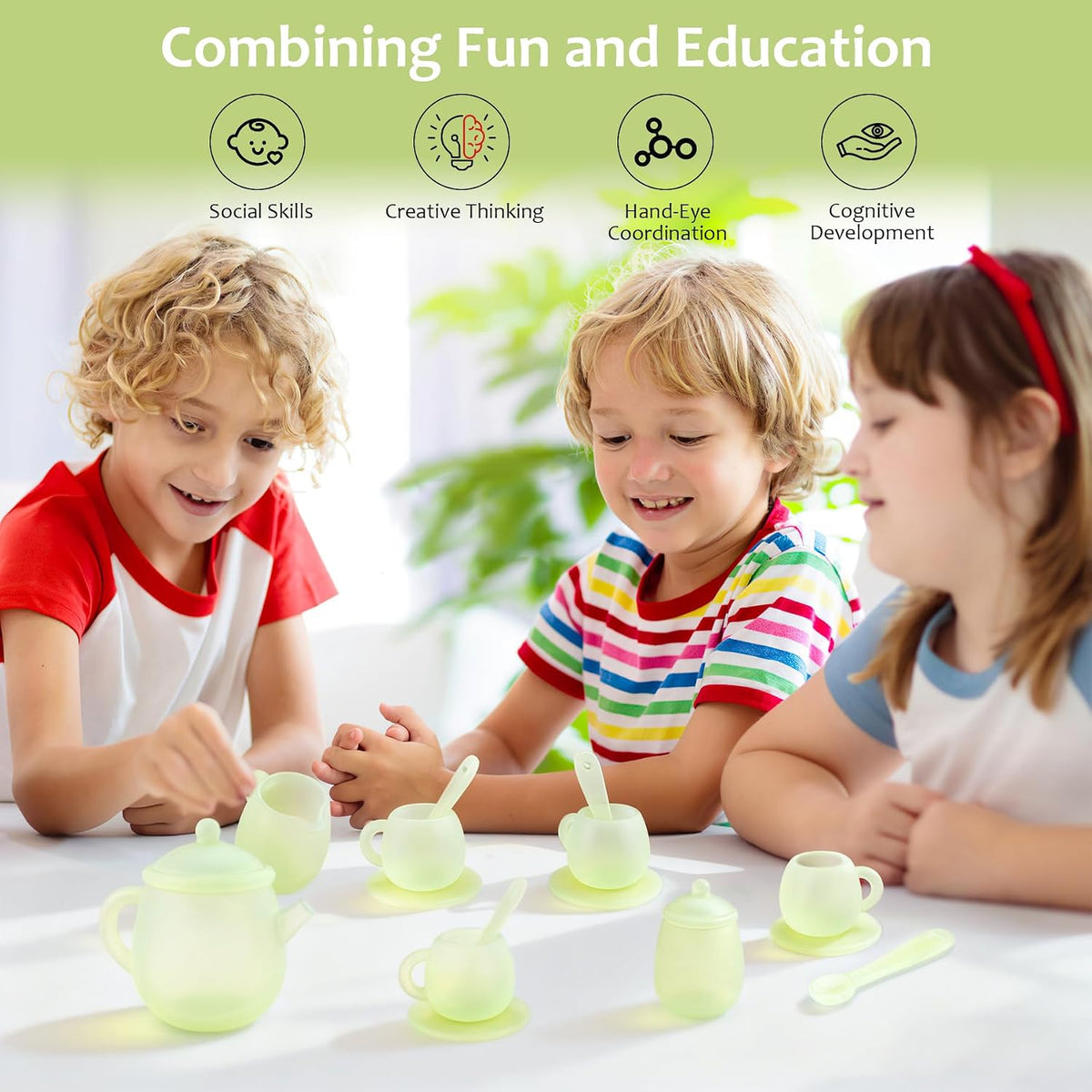 MCGMITT Silicone Tea Party Set, Toy Tea Set for Toddlers Kids - Light Green - image 4