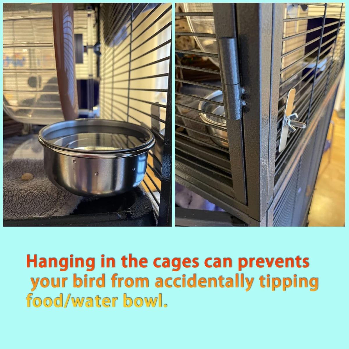 Parrot Feeding Dish Cups,Stainless Steel Bird Food Water Bowl Parakeet Feeder Birds Cage Ball Toys - 【2 PCS】 / 【L:5.5x2.0 Inches】 - image 2