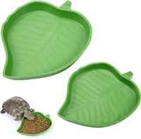 Boao 2 Pieces Leaf Reptile Food Water Bowl Plate Feeding Dish