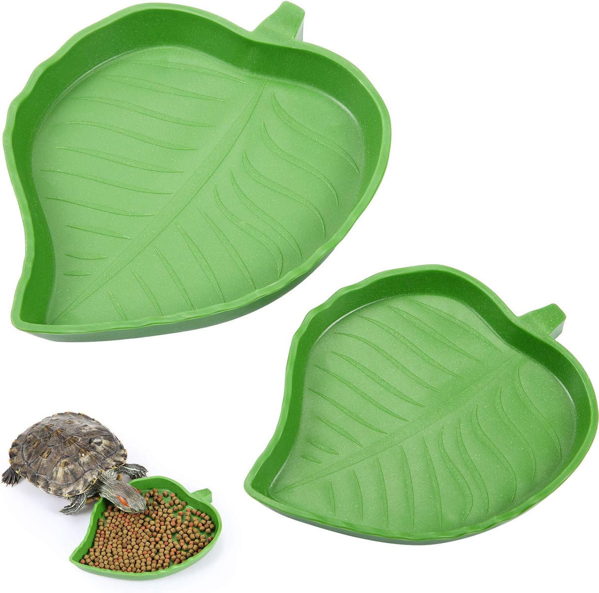 Boao 2 Pieces Leaf Reptile Food Water Bowl Plate Feeding Dish